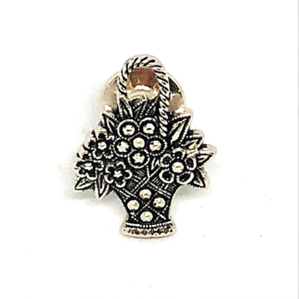 AVON Signed Vintage Silver Tone Flower Elegant Basket Pendant